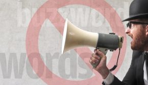 man with megaphone yelling buzzwords