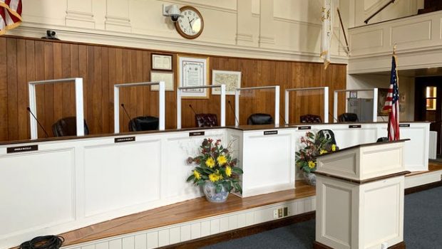 The council chambers at Newport City Hall will be retrofitted to accommodate hybrid meetings.