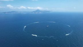 Six high-speed unmanned vessels cruising and guarding Chinese sea territory in a highly dynamic, complex environment. Photo: Courtesy of Yunzhou Tech