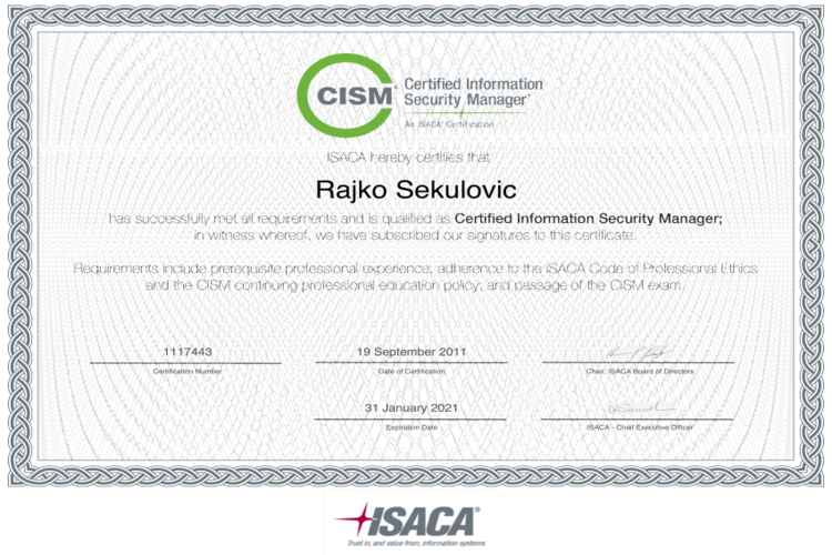 screenshot of Certified Information Security Manager (CISM)