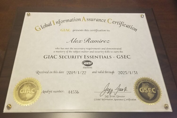 screenshot of GIAC Security Essentials 