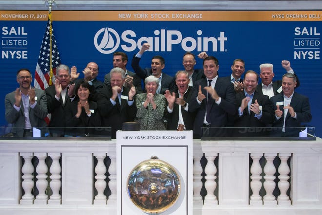Executives and guests of Austin-based SailPoint Technologies visit the New York Stock Exchange to celebrate taking the company public on Nov. 17, 2017. The  cybersecurity company has been sold to Chicago-based privte equity firm Thoma Bravo for $6.9 billion.