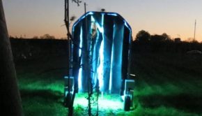Thorvald the robot uses UV light to treat fungus infections in the vineyard.