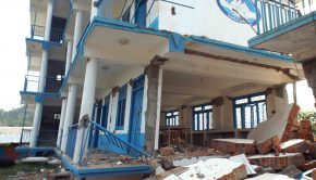 A school suffered massive damaged in a 7.8 magnitude quake in Nepal