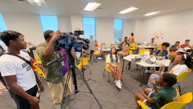 Students at Code Orlando STEM Camp learn about technology in television