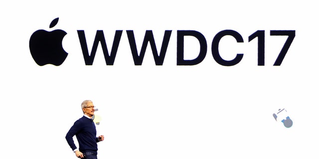 Tim Cook, CEO, speaks during Apple's annual worldwide developer conference (WWDC) in San Jose, California, on June 5, 2017. 