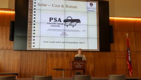 Michael Popp, professor of agricultural economics and agribusiness, spoke about how producers could utilize the Poultry Solar Assessment tool (PSA). The PSA tool assists producers make decisions about using solar energy on their operations.