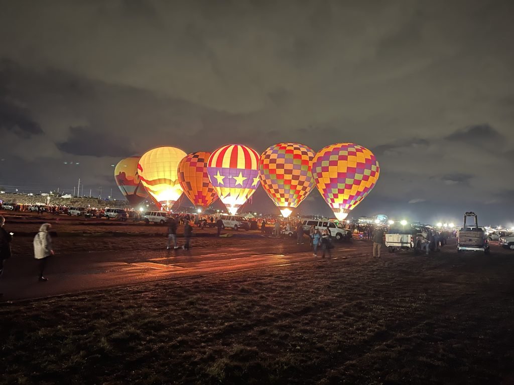Glowing balloons at Albuquerque balloon fiesta