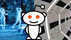 The Reddit alien Snoo in front of some examples of movie technology.