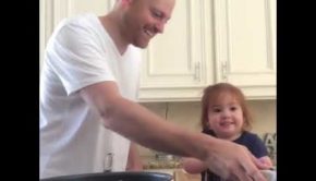 Adorable Little Girl Helps Dad Makes Scrambled Eggs