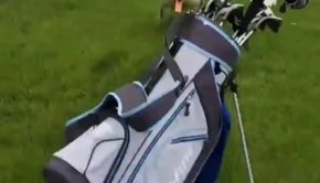 Angry Swan Comes out of Water and Charges up on Guy's Golf bag