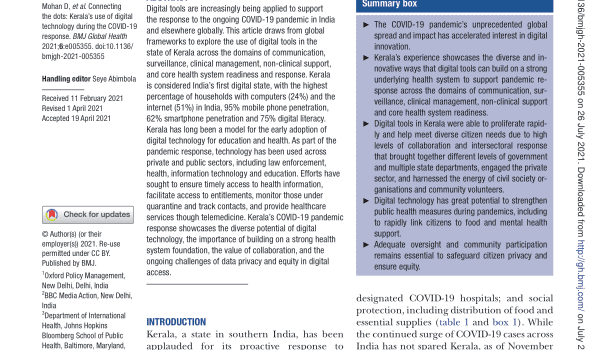 Connecting the dots: Kerala’s use of digital technology during the COVID-19 response - India