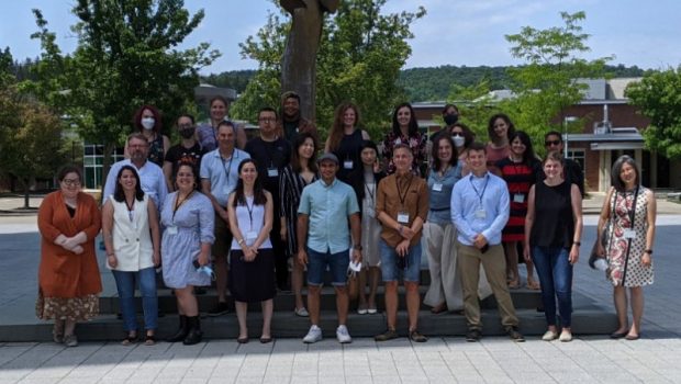 The 2021 class of the Digital Humanities Research Institute poses in front of the Pegasus statue.