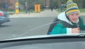 Guy Jumps On Car's Windshield And Accidentally Cracks it