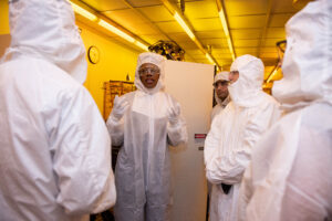 Rep Underwood inside the clean room lab