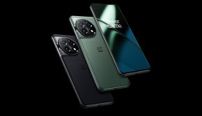OnePlus 11 in black and green colors and one showing the screen