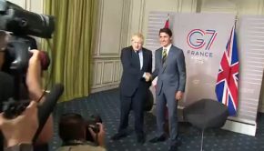 Prime Mister Boris Johnson meets Justin Trudeau at the G7 summit.