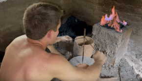 Primitive Technology: smelting iron in a brick furnace