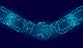 blokchcian and handshaking, 5 biggest blockchain trends for 2021 with ongoing impact
