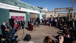 Trump Team Holds News Conference Outside Drab Landscaping Firm Next to